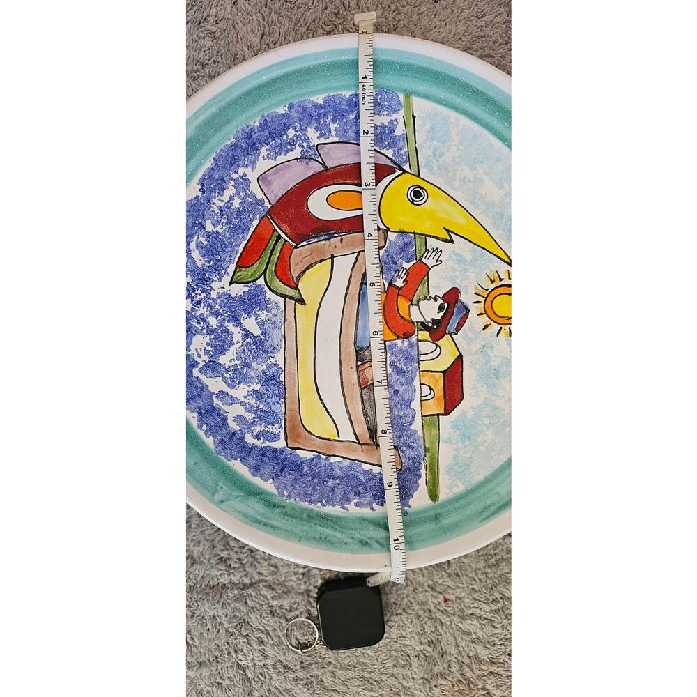Nino Parrucca Fisherman Plate Blue‎ Green Italian Folk Art Ceramic 10.25in